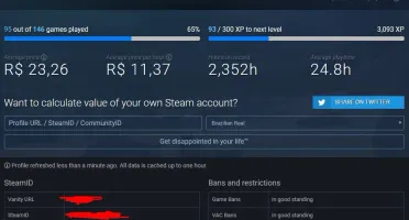 Steam LVL 20, 116 jogos e 170 DLCS