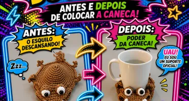 Porta copo esquilo de crochê