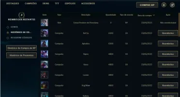 Conta bronze 2 com 27 Champ e 1 Skin + 10 Fragmentos de skin