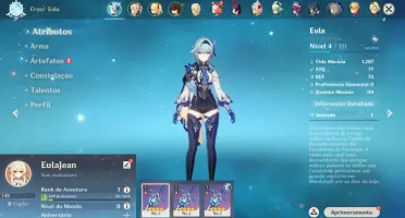 Conta Genshin Impact AR 7 com Eula + Jean