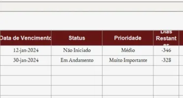 Planilha de Organização de Tarefa