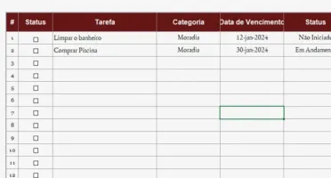 Planilha de Organização de Tarefa