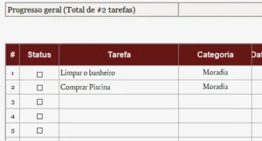 Planilha de Organização de Tarefa