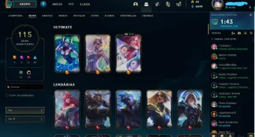 Conta LOL com 115 skins 3 Ultimates