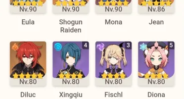 Genshin impact AR 57 - 10 personagens 5* com 4 armas 5*