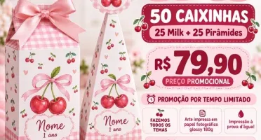 Kit 50 Caixinhas Personalizadas - 25 Milk e 25 Pirâmides