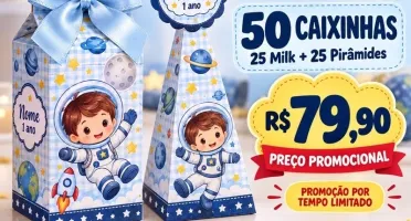 Kit 50 Caixinhas Personalizadas - 25 Milk e 25 Pirâmides