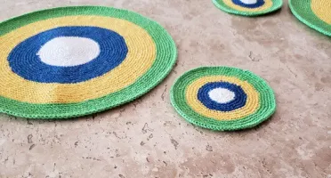 Kit Sousplat e Porta Copo Brasil em Crochê