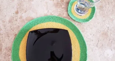 Kit Sousplat e Porta Copo Brasil em Crochê