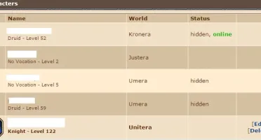 Vendo Knight 122 em UNITERA - NON PVP (acc vários makers)