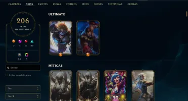 Conta lol nível 353 com 206 skins - 2 ultimate / 4 míticas