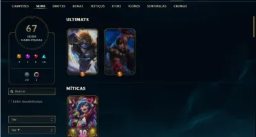 Conta unranked com 150 champs e 67 Skins