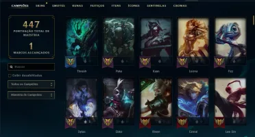 Conta unranked com 123 skins e TODOS os champs