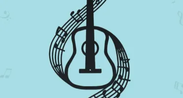 Violão com Notas Musicais em MDF Preto 43 x 20 cm