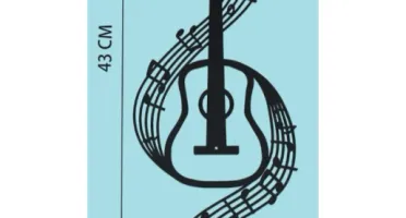 Violão com Notas Musicais em MDF Preto 43 x 20 cm