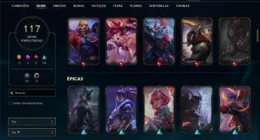 Conta ouro 2 com TODOS os champs e 117 Skins + 1300 RP