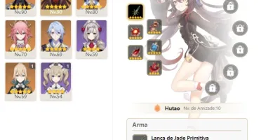 CONTA GENSHIN AR50 c/ HUTAO, LANÇA DE JADE, ATLAS, ZHONG E+