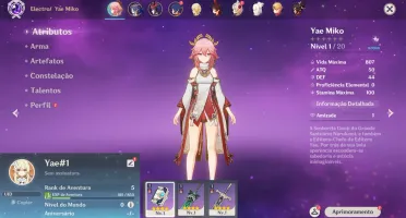 Contas Genshin Impact AR 5 com Yae Miko