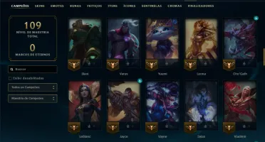 Mestre com 90 Champs e 19 Skins +1 Prestigio