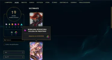 Mestre com 90 Champs e 19 Skins +1 Prestigio