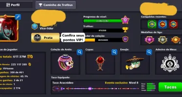 CONTA 8 ball pool 225 Milhões de fichas