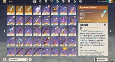 Genshin Impact AR 55 com 11 Personagens t5 e 3 armas t5