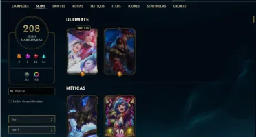 Conta ouro 3 com TODOS os champs e 208 Skins + 7 Vitoriosas