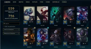 Conta ouro 3 com TODOS os champs e 208 Skins + 7 Vitoriosas