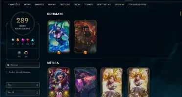 Unranked com TODOS os champs e 289 Skins ( ADC / SUP / MID )