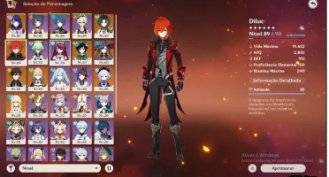 Genshin Impact Com Diluc C2 Vermelho Escarlate E Muito mais