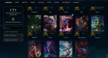 Conta unranked com 20 skins e 59 champs