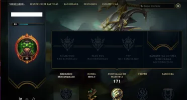 Conta unranked com 20 skins e 59 champs