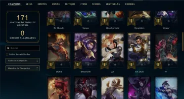 Conta unranked com 20 skins e 59 champs