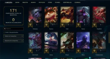 Conta unranked com 20 skins e 59 champs