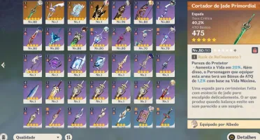 Conta Genshin AR 55 Xiao/Venti/Diluc/Qiqi/Shogun/Albedo