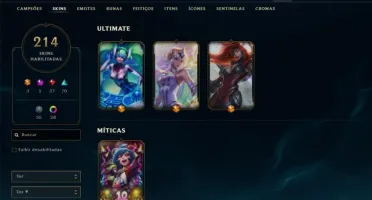 Conta LoL LVL499 com diversas skins lendárias. Veja as fotos
