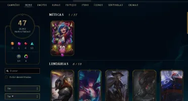 conta de league of legends lv 314 com 137 campeos e 47 skins