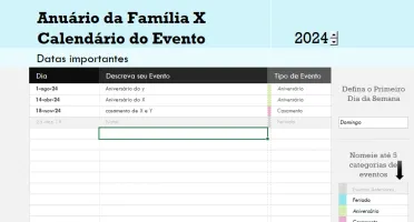 Calendário De Eventos Anual Em Familia
