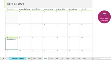 Calendário De Eventos Anual Em Familia