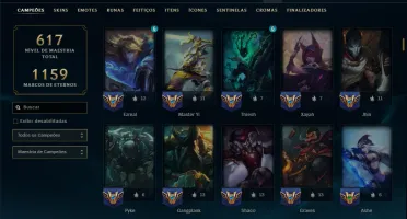 Unranked com TODOS os Champs e 187 Skins ( MID / JG / ADC )