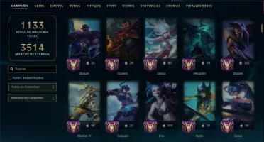 Platina 2 com TODOS os Champs e 261 Skins ( SUP / JG )