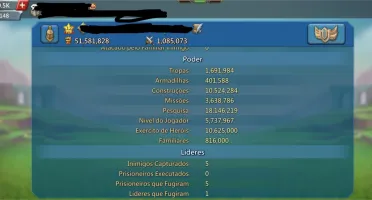 Conta Lords Mobile 51M de Poder T4 Quase Prontas