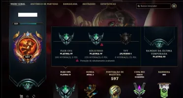 Conta platina 4 com 270 skins e 153 champs