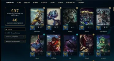 Conta platina 4 com 270 skins e 153 champs