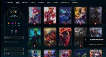 Conta platina 4 com 270 skins e 153 champs