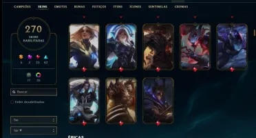 Conta platina 4 com 270 skins e 153 champs