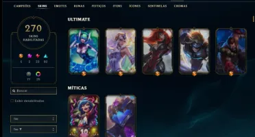 Conta platina 4 com 270 skins e 153 champs
