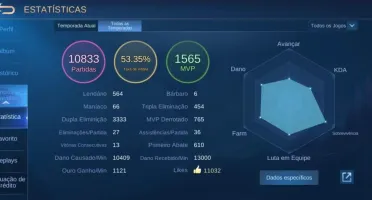 CONTA MOBILE LEGENDS COM SKIN LEGEND E MUITAS EPICS