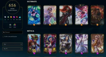 Conta LoL (MMR Mestre) lvl 1293 656 skins + Conta Valorant