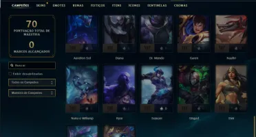 Platina 4 com 50 Champs e 17 Skins + 2 Fragmentos